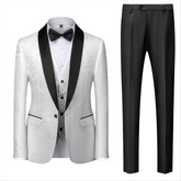 Newinlook Elegant Black and White Satin Shawl Lapel Prom Suit with Jacquard